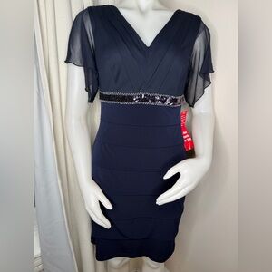 Enfocus Studio Navy Dress with Sheer Sleeves